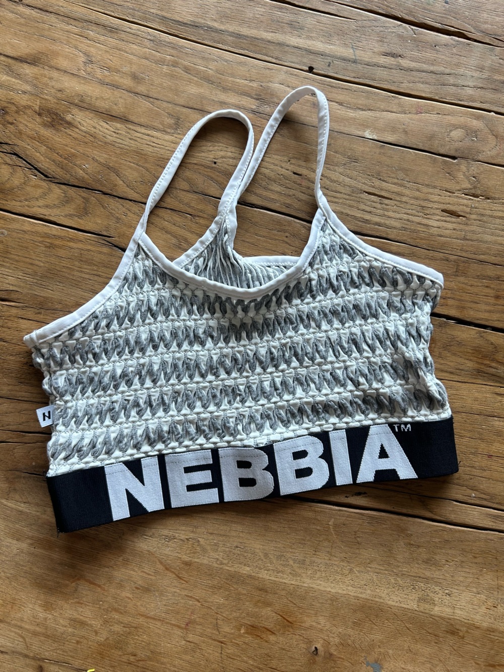 NEBBIA RARE Women's White & Gray Textured Sports BraLETTE RACERBACK SPORTS BRA M